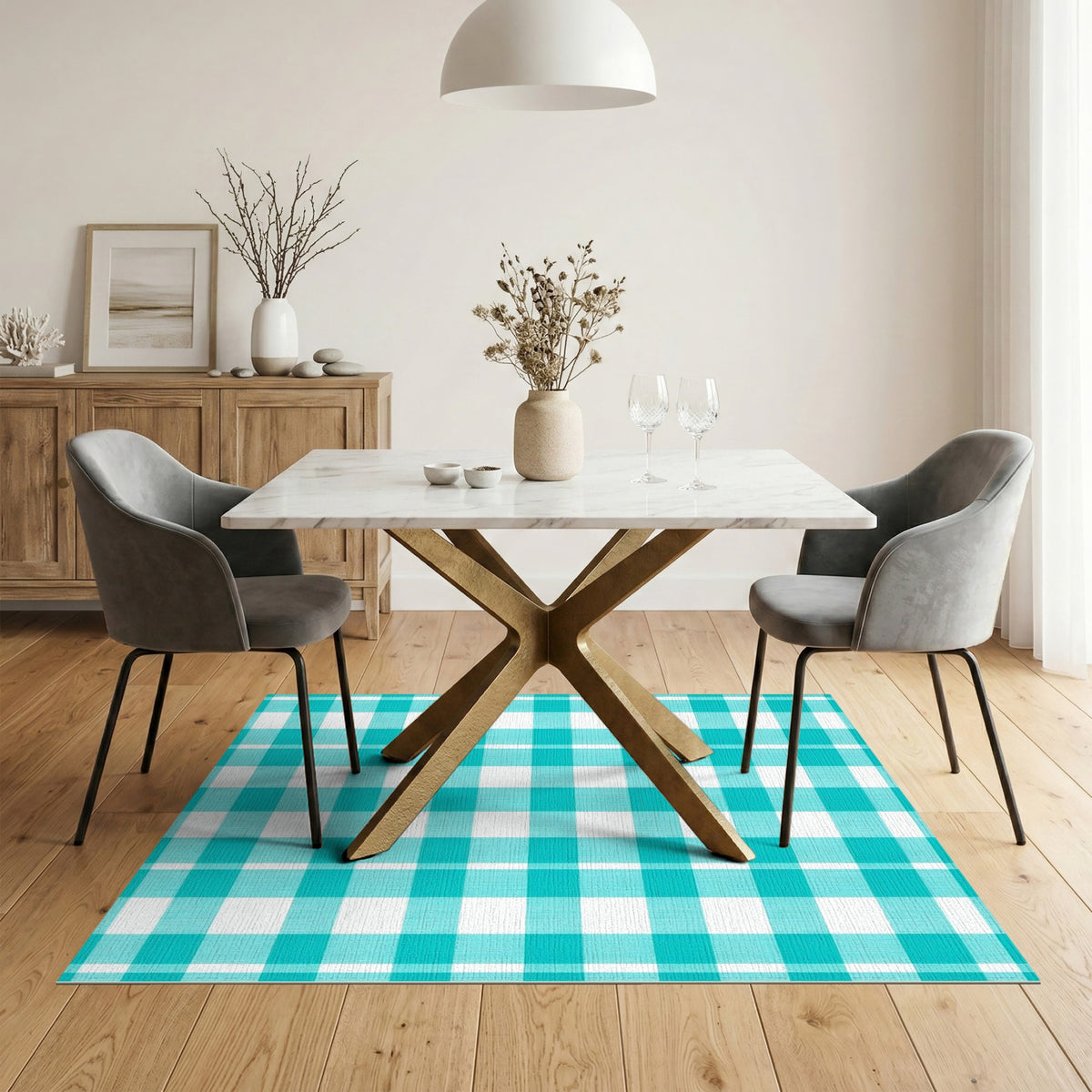 Blue and Teal Checkered Geometric Area Rug