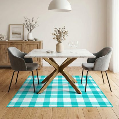 Blue and Teal Checkered Geometric Area Rug