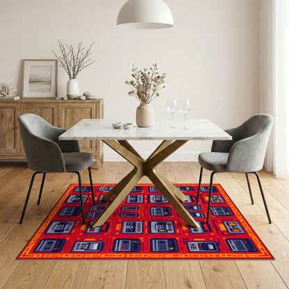Retro Cassette Grid Red Washable Area Rug