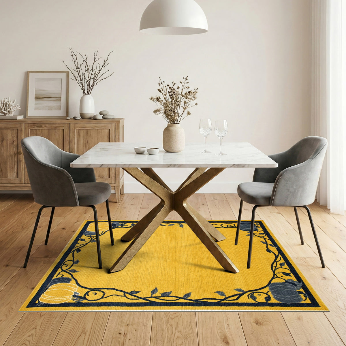 Yellow Pumpkin Vine Area Rug