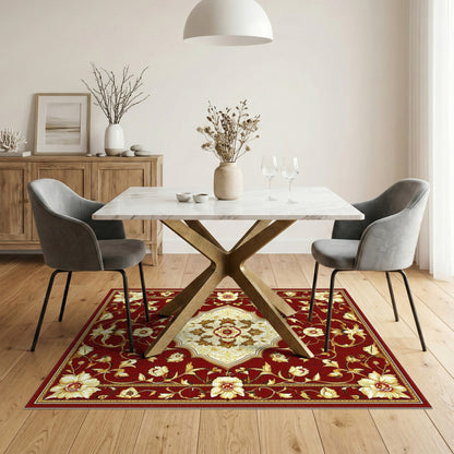 Red Floral Persian Area Rug with Ivory Medallion