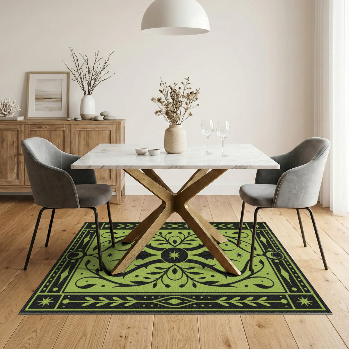 Green Floral Vintage Area Rug