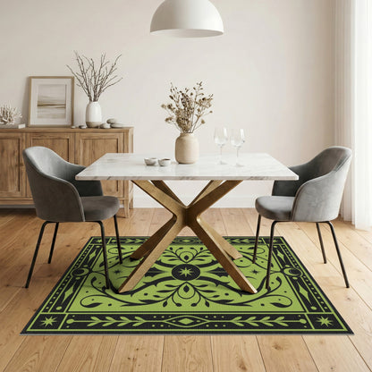 Green Floral Vintage Area Rug