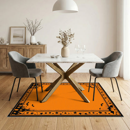 Orange Halloween Area Rug with Bats and Haunted Houses