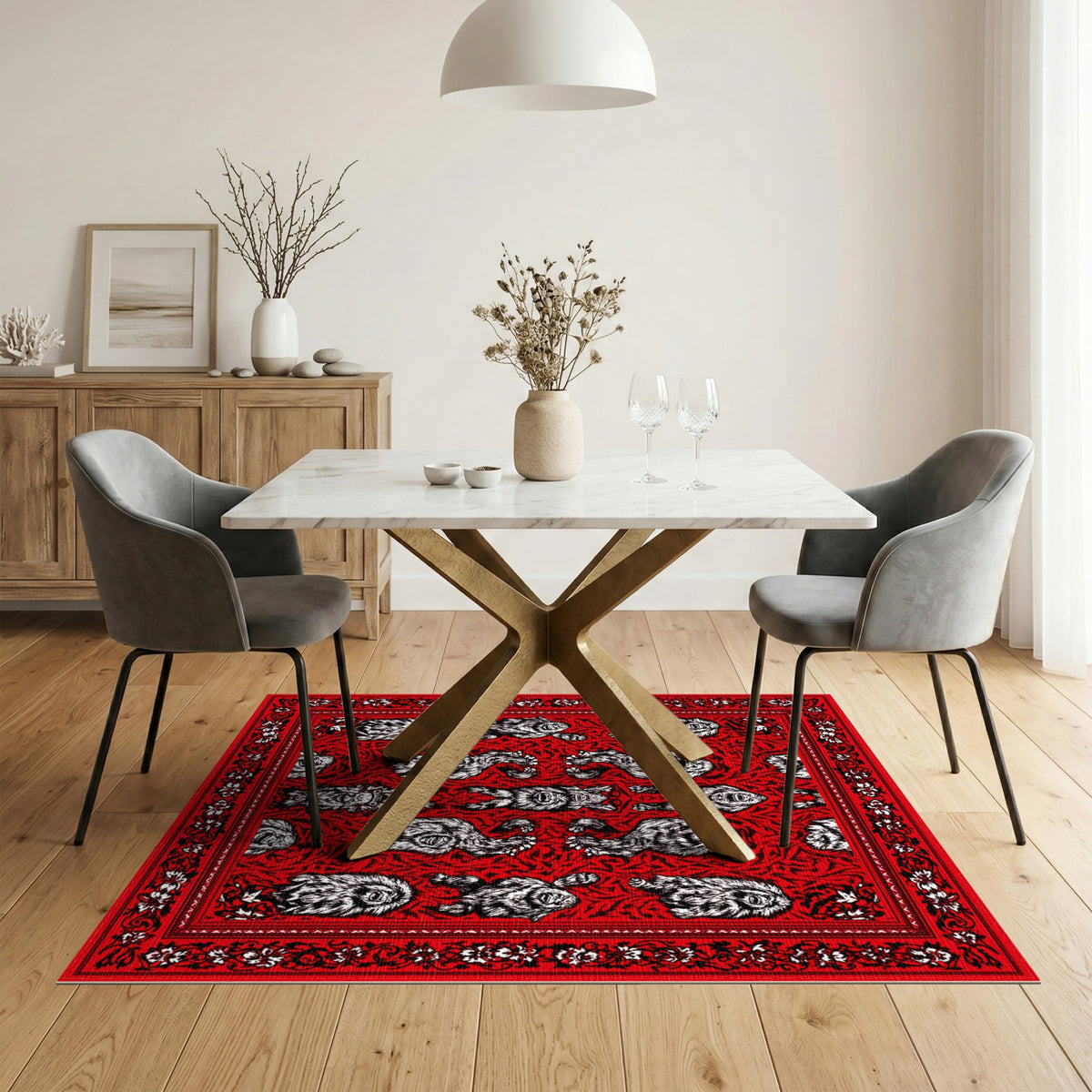 Red Monkey Bandana Area Rug