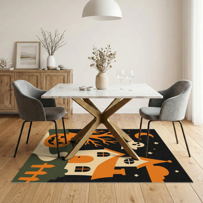 Halloween Haunted House Orange Kids Rug