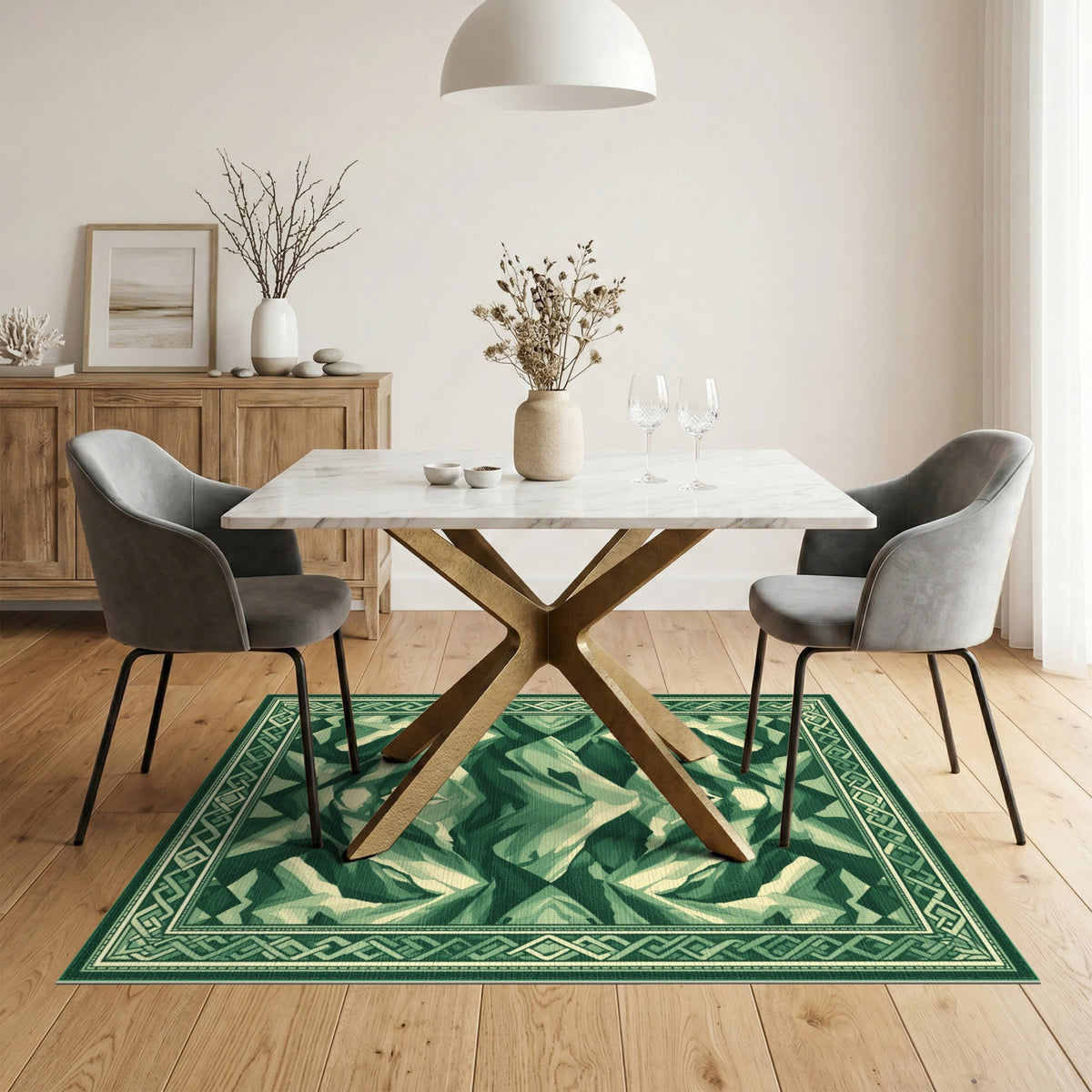Green Geometric Mountain Area Rug