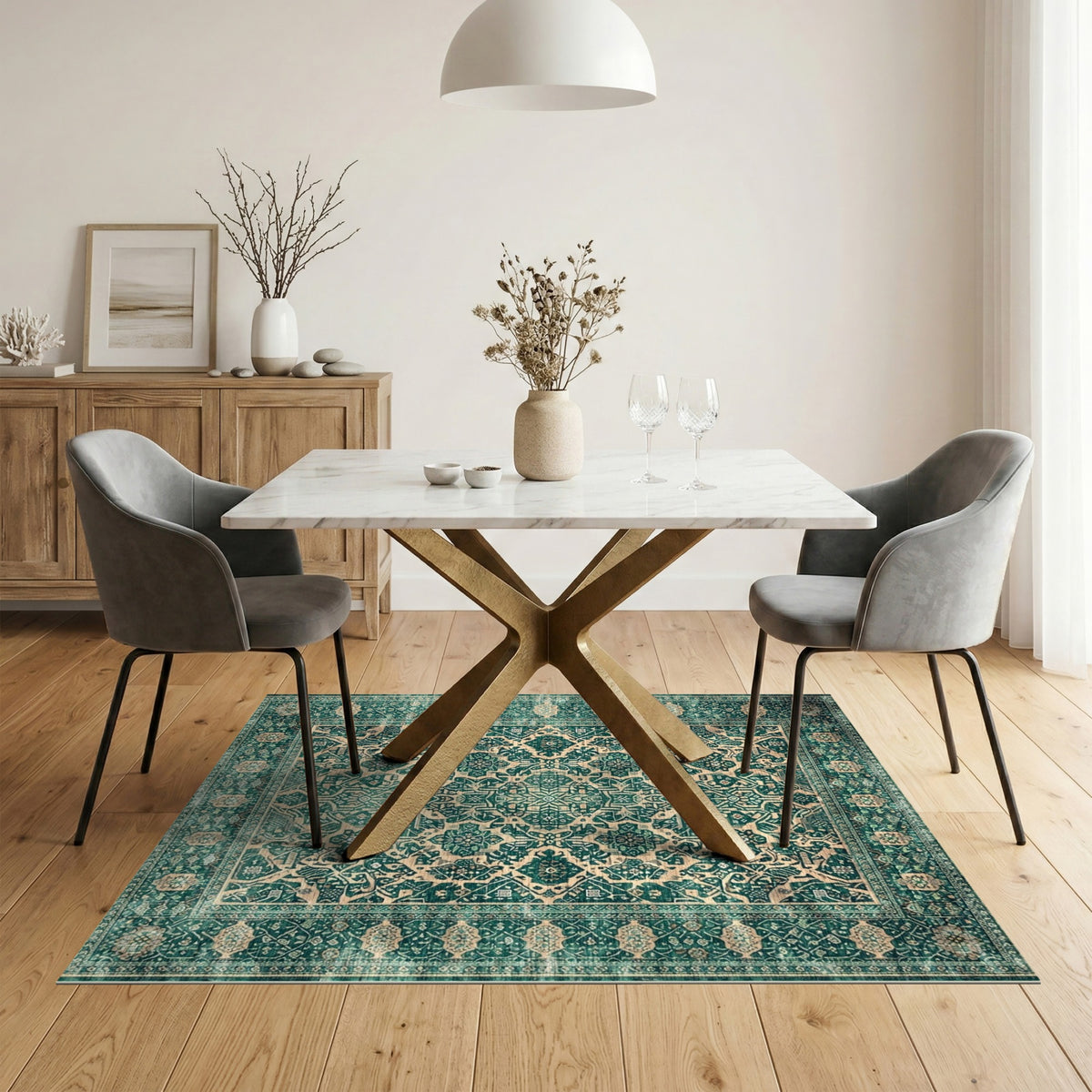 Blue and Teal Traditional Persian Medallion Rug