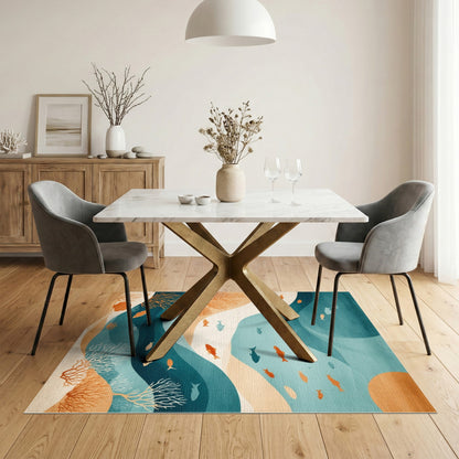 Blue Teal Ocean Fish Coastal Area Rug