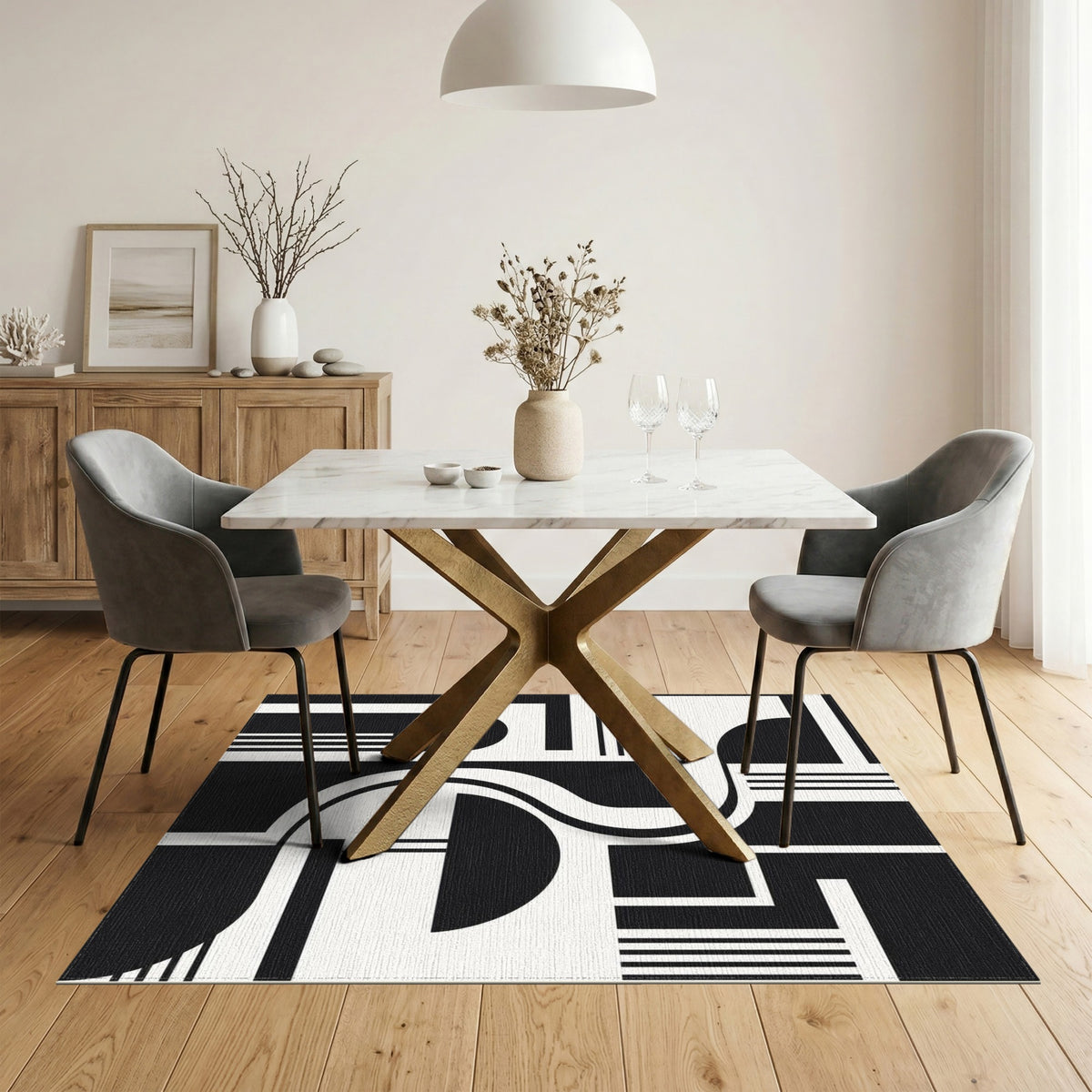 Black and White Black White Bold Geometric Area Rug