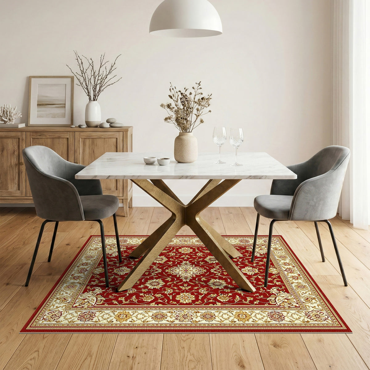 Red Persian Floral Medallion Area Rug