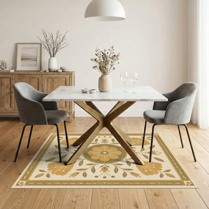 Golden Floral Medallion Vintage Area Rug