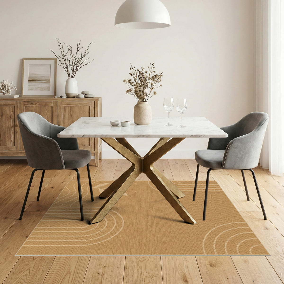 Geometric Modern Brown Geometric Arch Area Rug