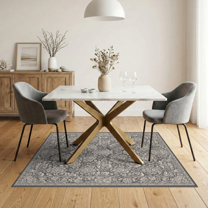Black White Floral Vintage Area Rug