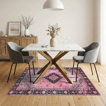 Distressed Vintage Pink Distressed Medallion Area Rug