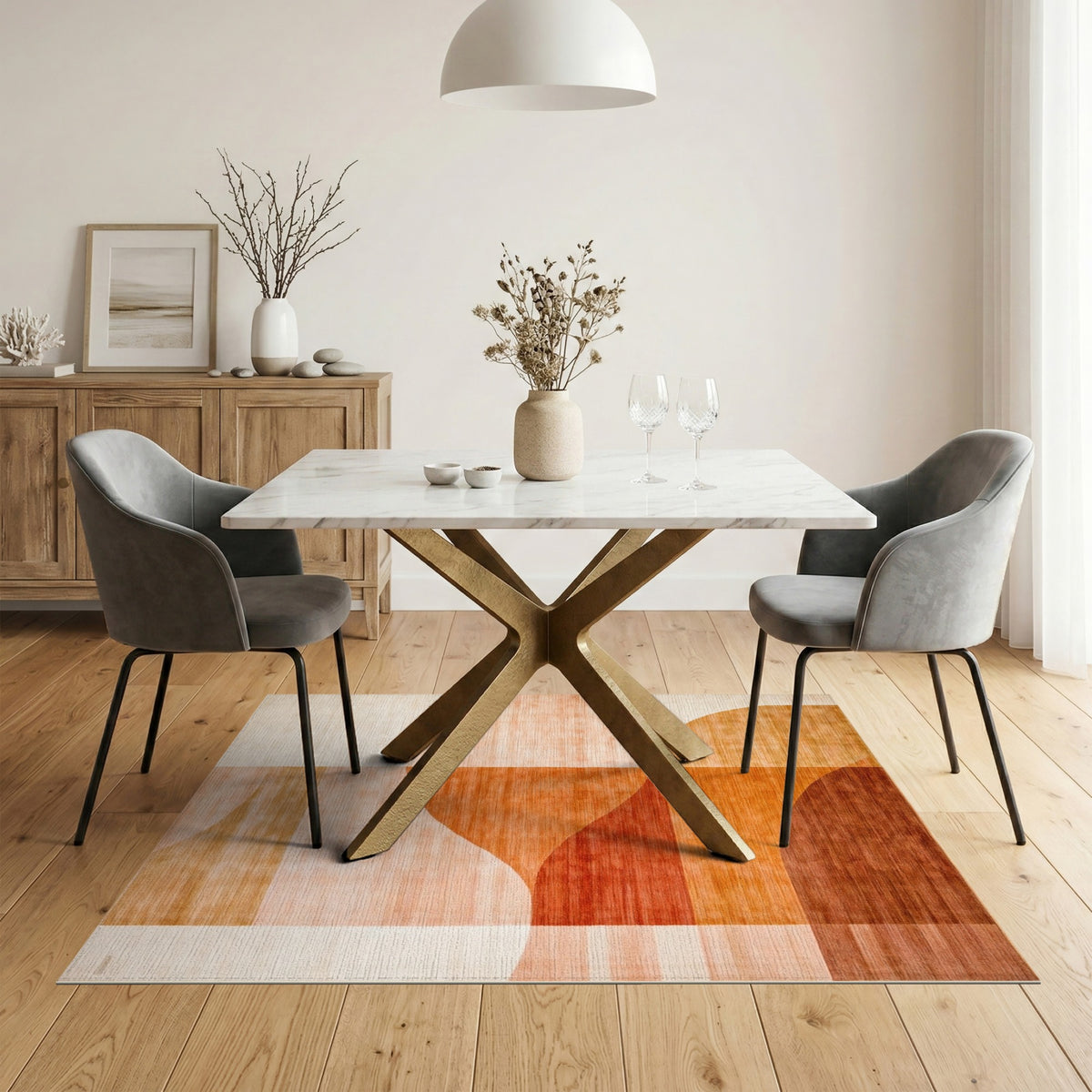 Orange Geometric Modern Area Rug