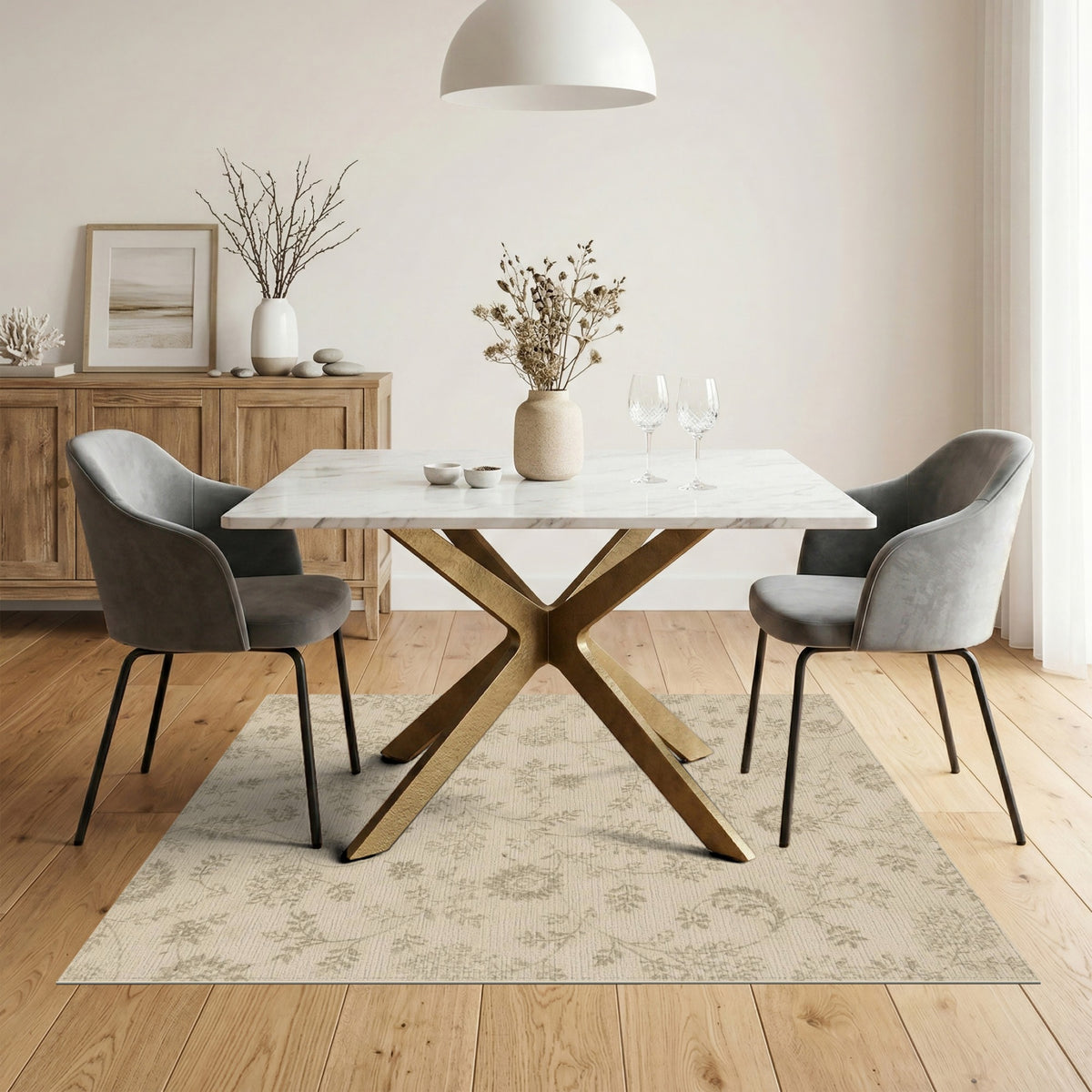 Beige Grey Floral Vintage Area Rug