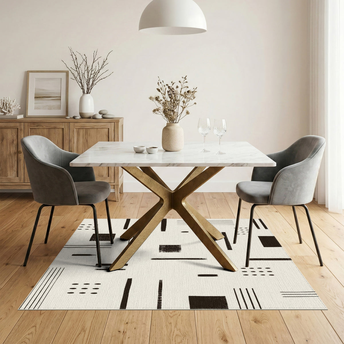 Black White Geometric Abstract Area Rug