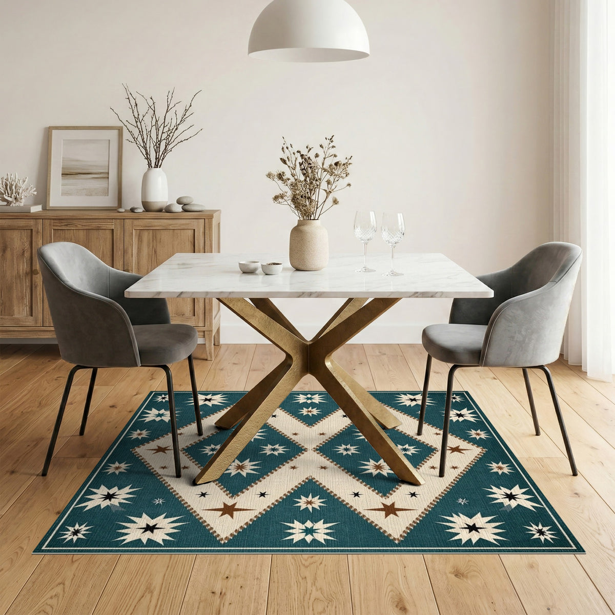 Teal Southwestern Star Diamond Area Rug