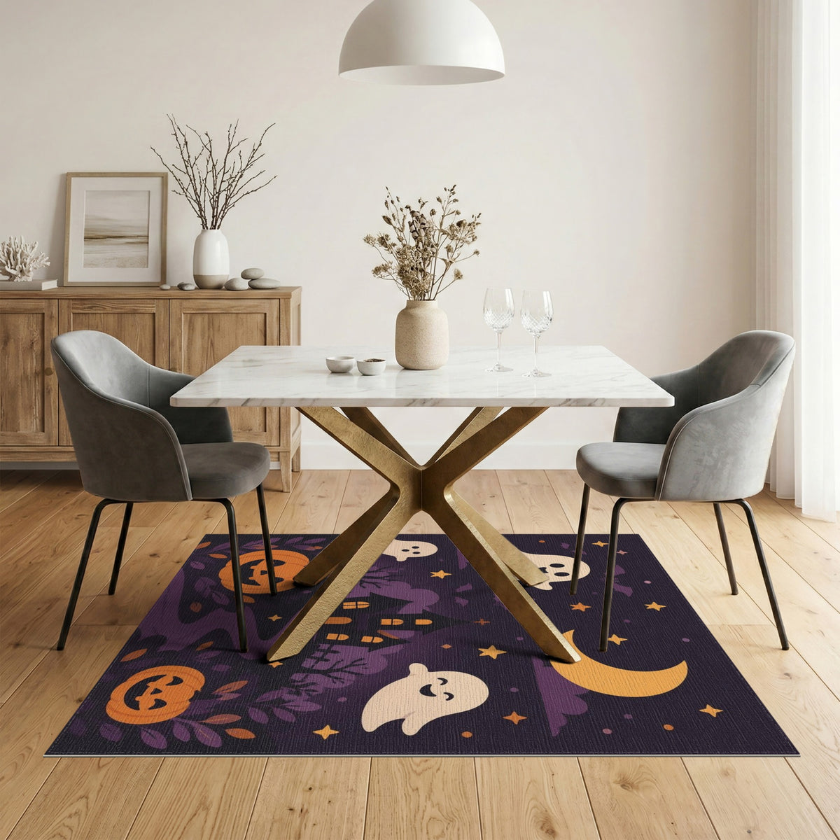 Cute Halloween Ghosts Pumpkins Purple Area Rug