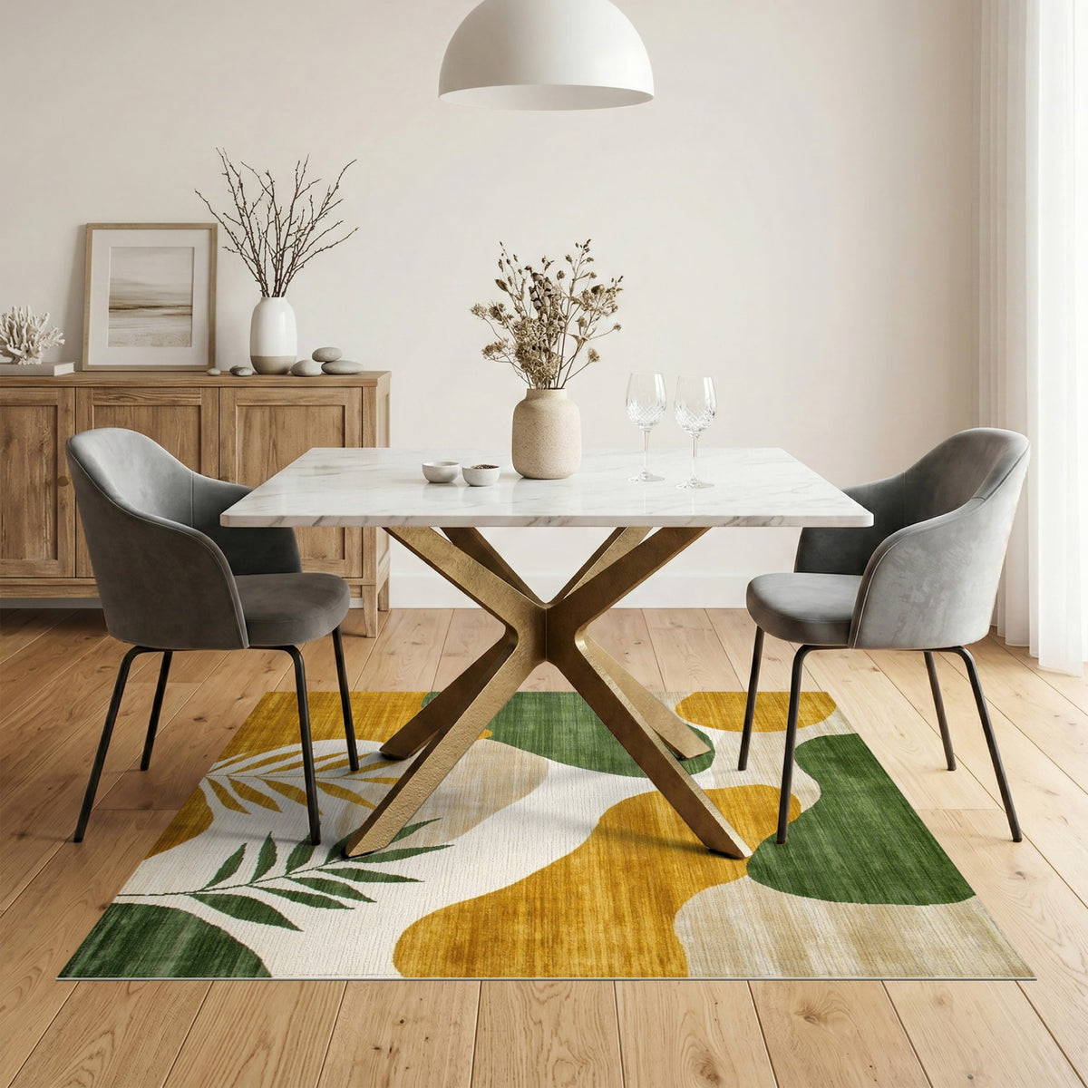 Abstract Green Gold Organic Area Rug