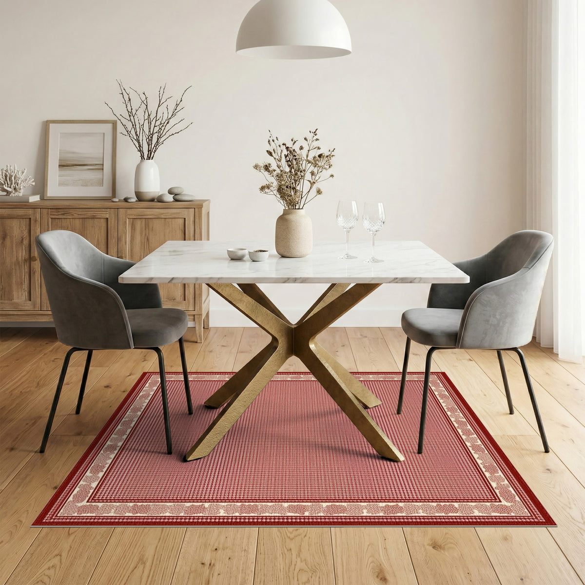 Red Traditional Persian Area Rug with Ornate Border