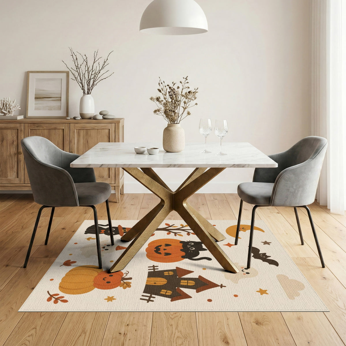 Cute Halloween Cat Pumpkin Kids Area Rug