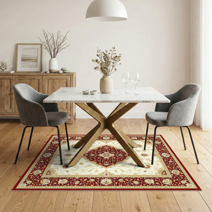 Red Persian Floral Area Rug with Ivory Center