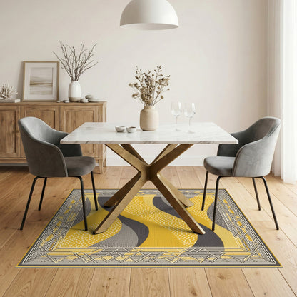 Geometric Modern Yellow Geometric Wave Area Rug