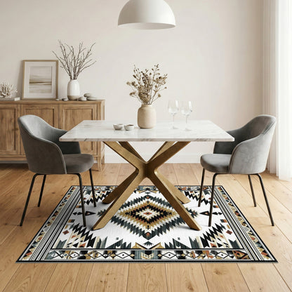 Black and White Southwestern Black White Geometric Area Rug