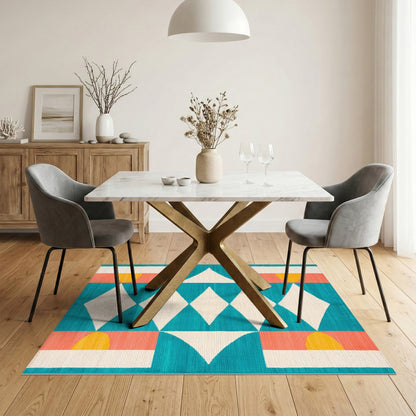 Blue and Teal Geometric Diamond Area Rug