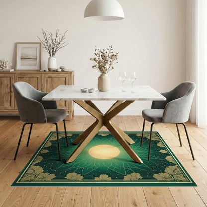 Green Gold Sunburst Leaf Floral Area Rug