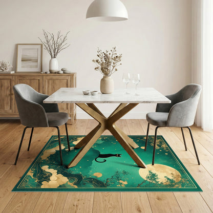 Black Cat Moon Teal Area Rug