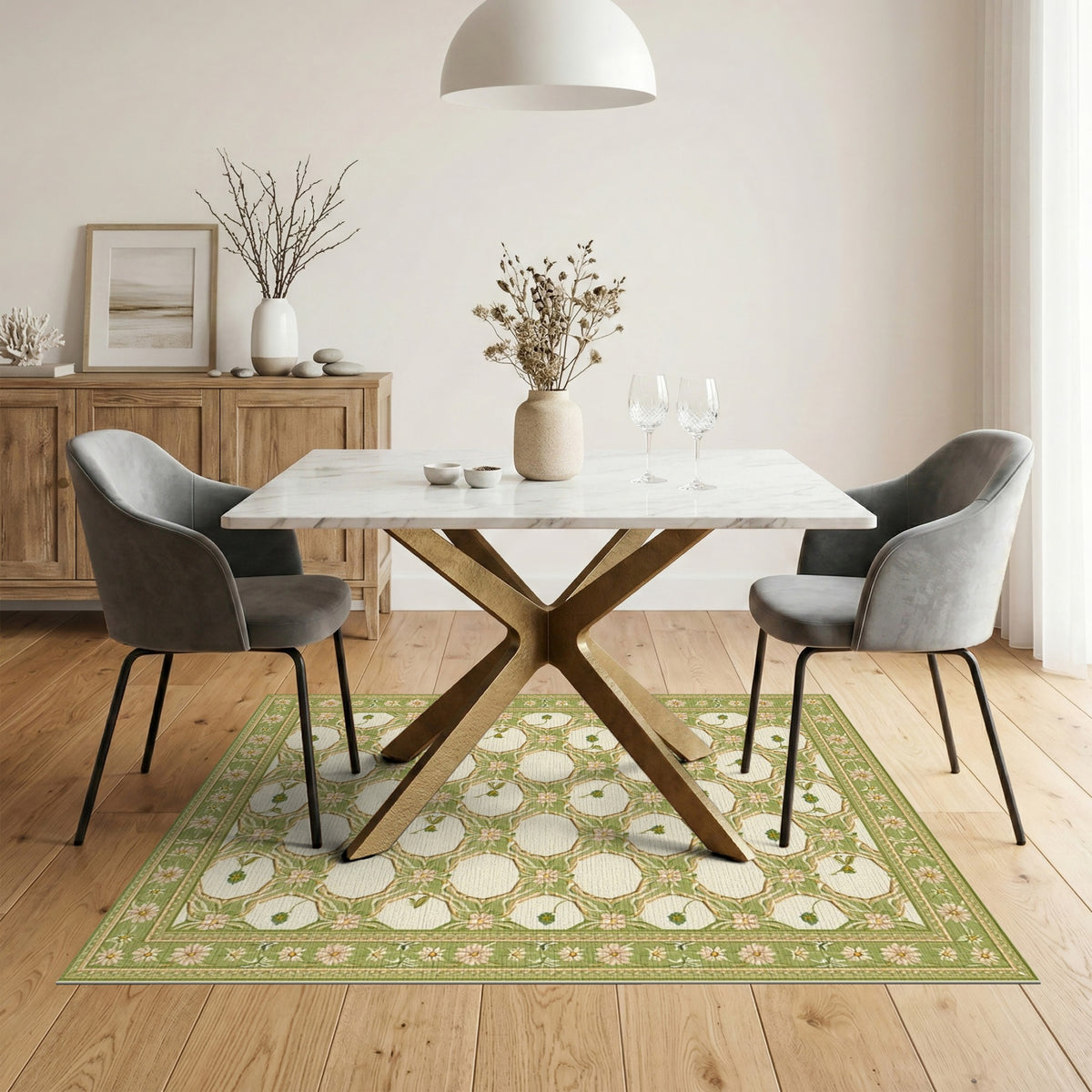 Green Floral Vintage Area Rug