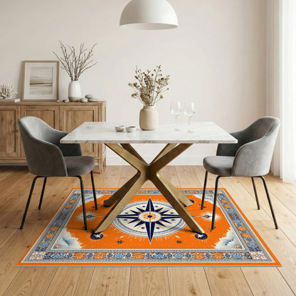 Orange Compass Rose Area Rug