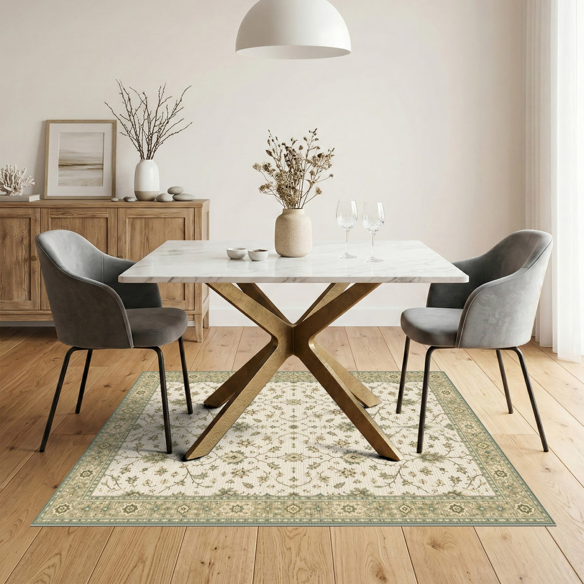Beige Floral Vintage Area Rug