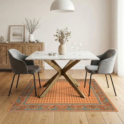 Orange Houndstooth Bordered Area Rug
