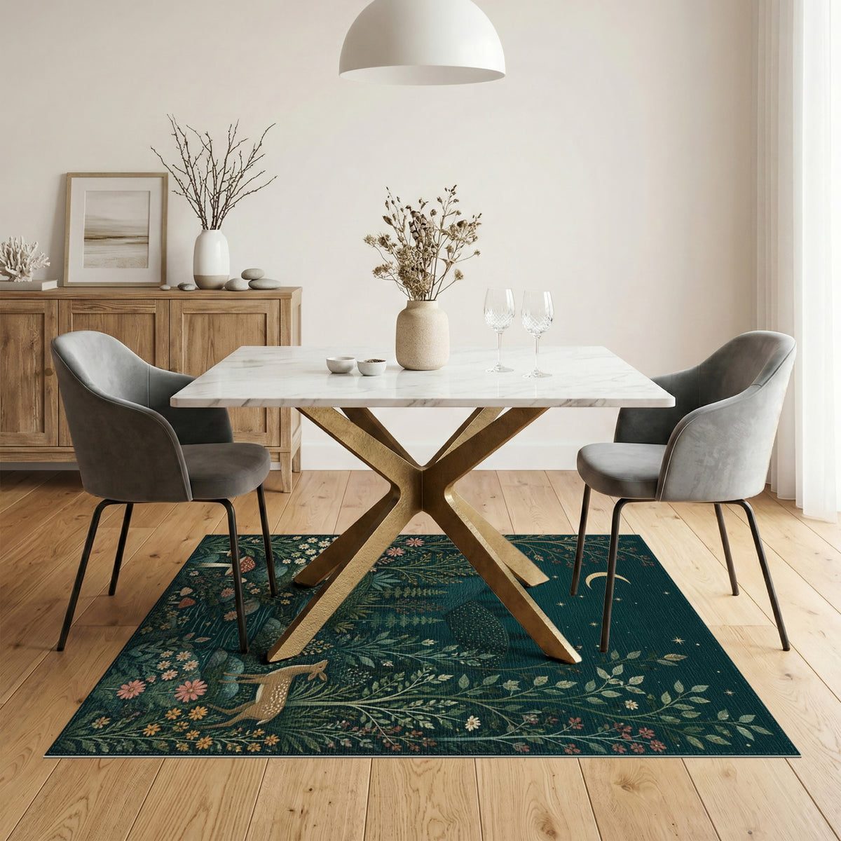 Moonlit Forest Wildlife Area Rug