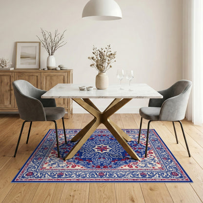 Blue Red Persian Star Medallion Area Rug