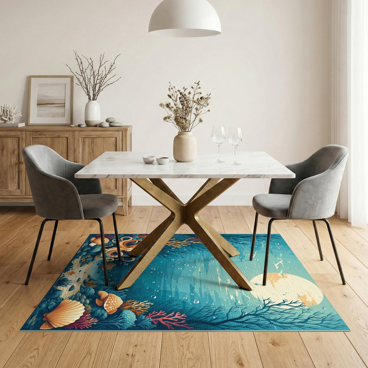 Underwater Octopus Coastal Area Rug