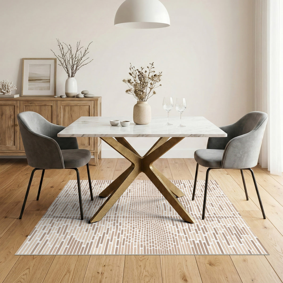 Geometric Modern Beige Geometric Lines Area Rug