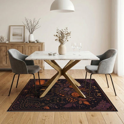 Mystical Celestial Cat Floral Area Rug