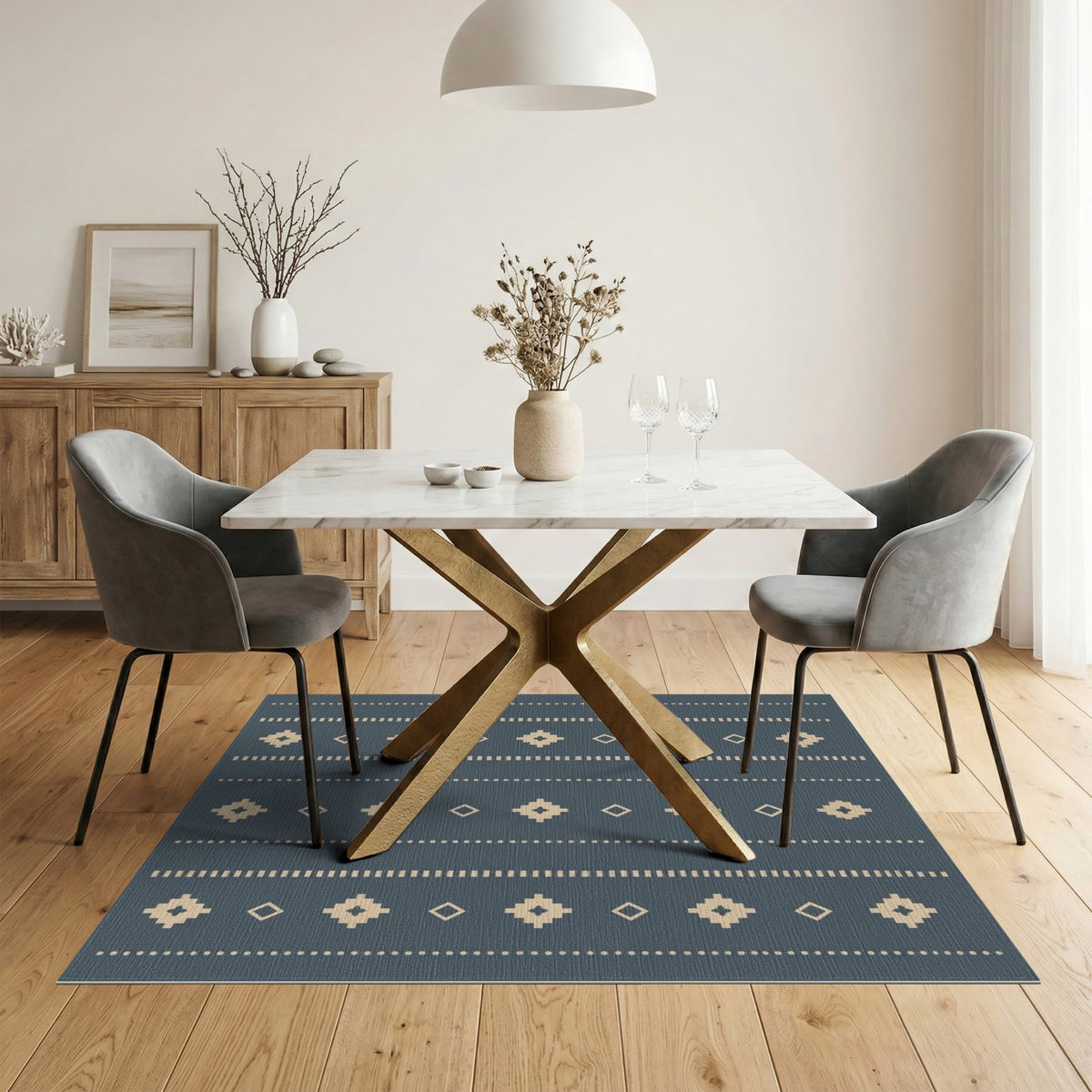Blue and Teal Blue Heritage Tribal Area Rug