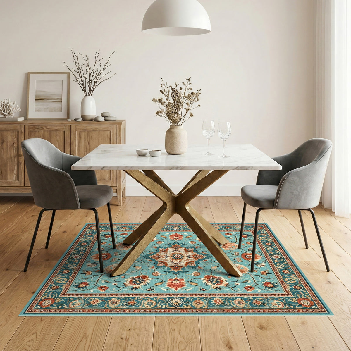 Teal Persian Floral Medallion No. 3 Area Rug