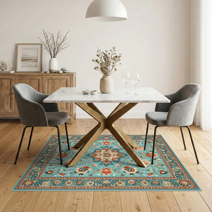 Teal Persian Floral Medallion No. 3 Area Rug