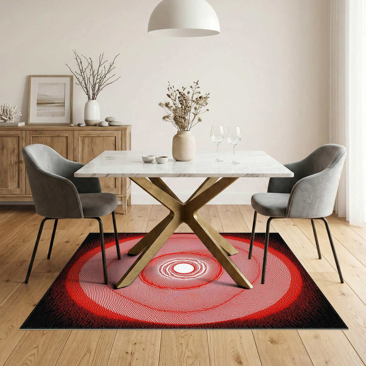Red Vortex Geometric Area Rug