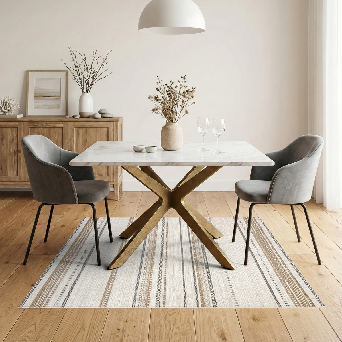 Brown and Tan Brown Tan Striped Heritage Tribal Area Rug
