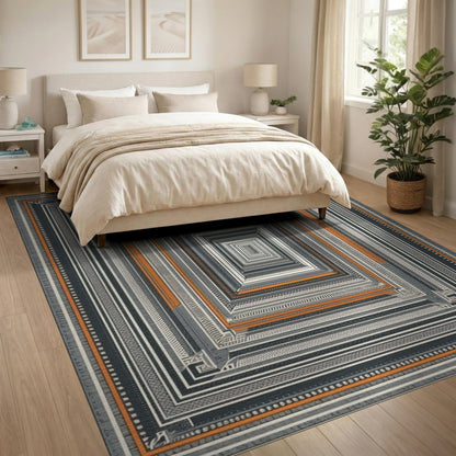 Geometric Tunnel Black White Area Rug