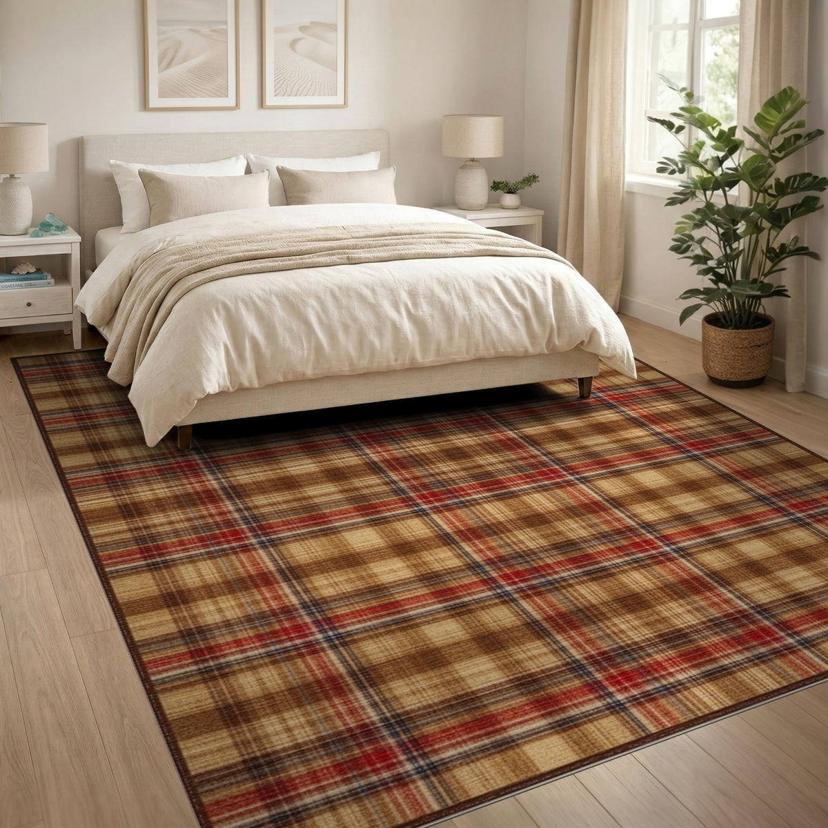 Rustic Farmhouse Brown and Tan Brown Tan Plaid Area Rug