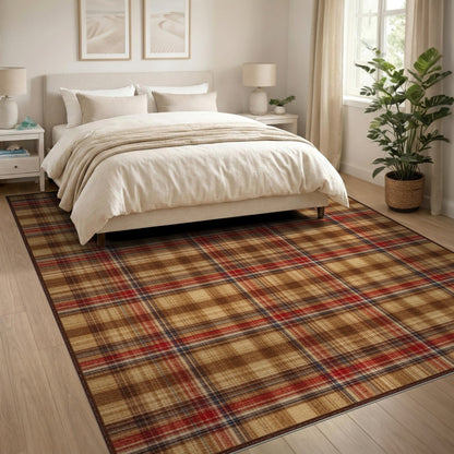 Rustic Farmhouse Brown and Tan Brown Tan Plaid Area Rug